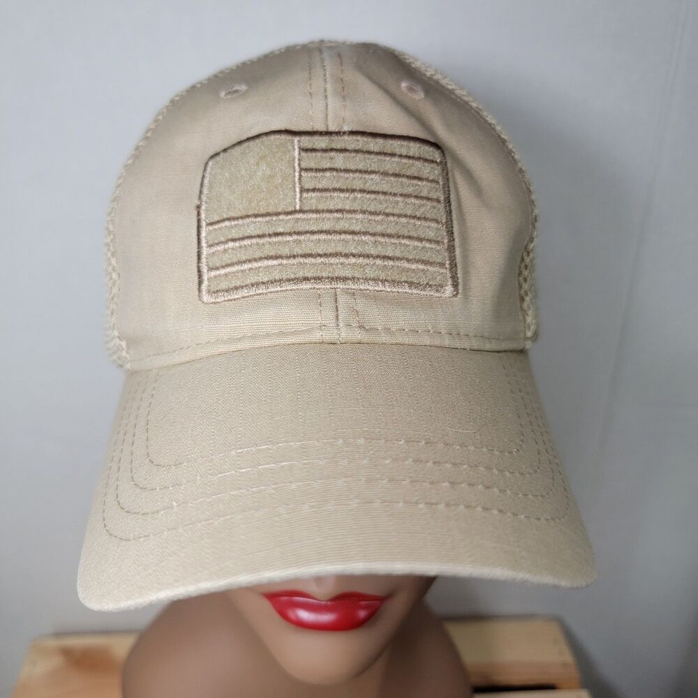 Highland Tactical Beige Trucker Hat American Flag - Size OSFM